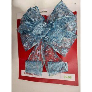Large Teal Glitter Wired Ribbon 26" Tail Christmas 11" Wide